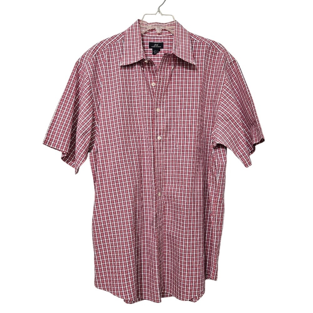 Brooks Brothers 346 Short Sleeve Button Down Shirt Red Blue Check Large Plaid